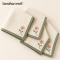 tanaharonvit™ Petal Corner Cotton Cloth Napkins, Set of 4, 18 x 18 in, Floral Embroidered Reusable Dinner Napkins — Ivory & Sage