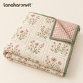 tanaharonvit™ Meadow Postcard Reversible Quilted Throw Blanket, 50 x 60 in, Cotton Shell Floral & Gingham Sofa Throw — Rose & Sage