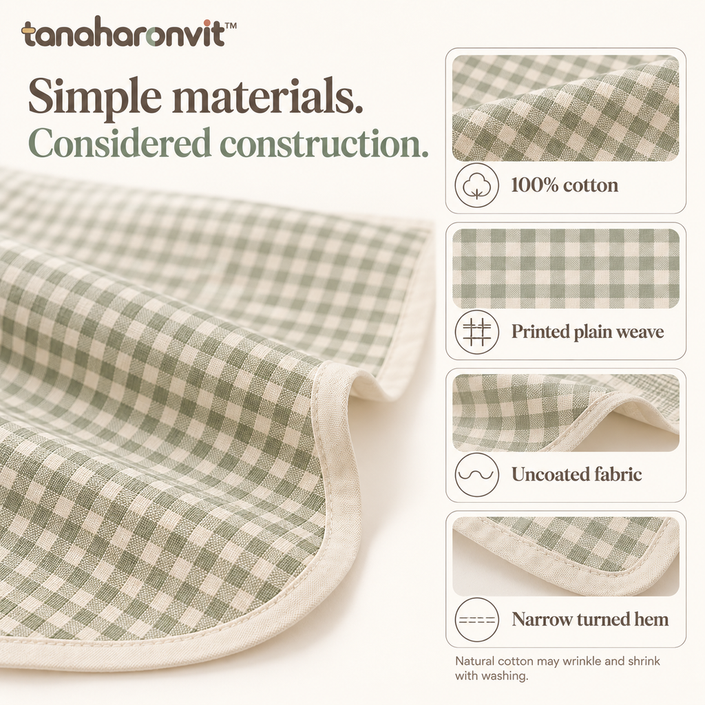 tanaharonvit™ Sunday Check Cotton Rectangular Tablecloth, 60 x 84 in, Sage Gingham Table Cover for Kitchen & Dining Room