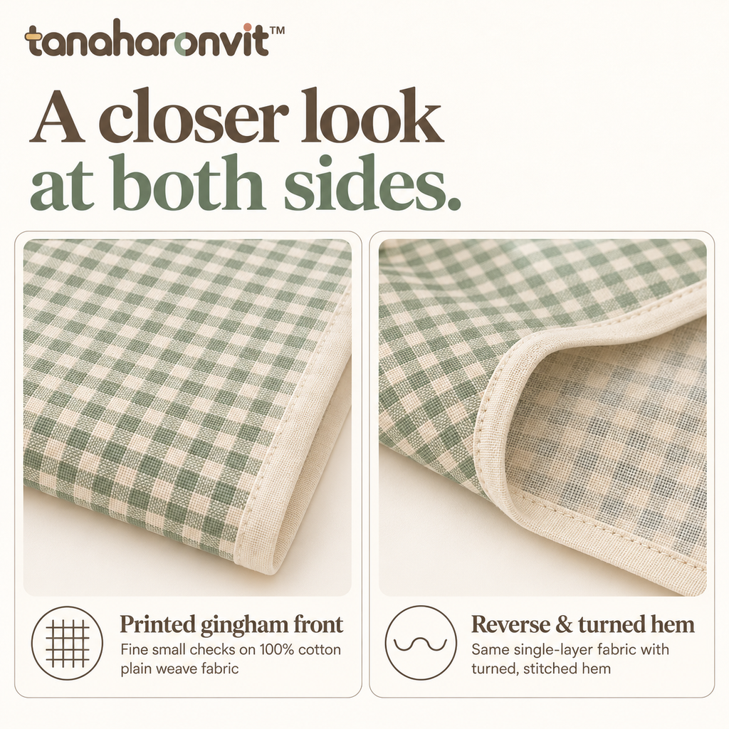 tanaharonvit™ Sunday Check Cotton Rectangular Tablecloth, 60 x 84 in, Sage Gingham Table Cover for Kitchen & Dining Room