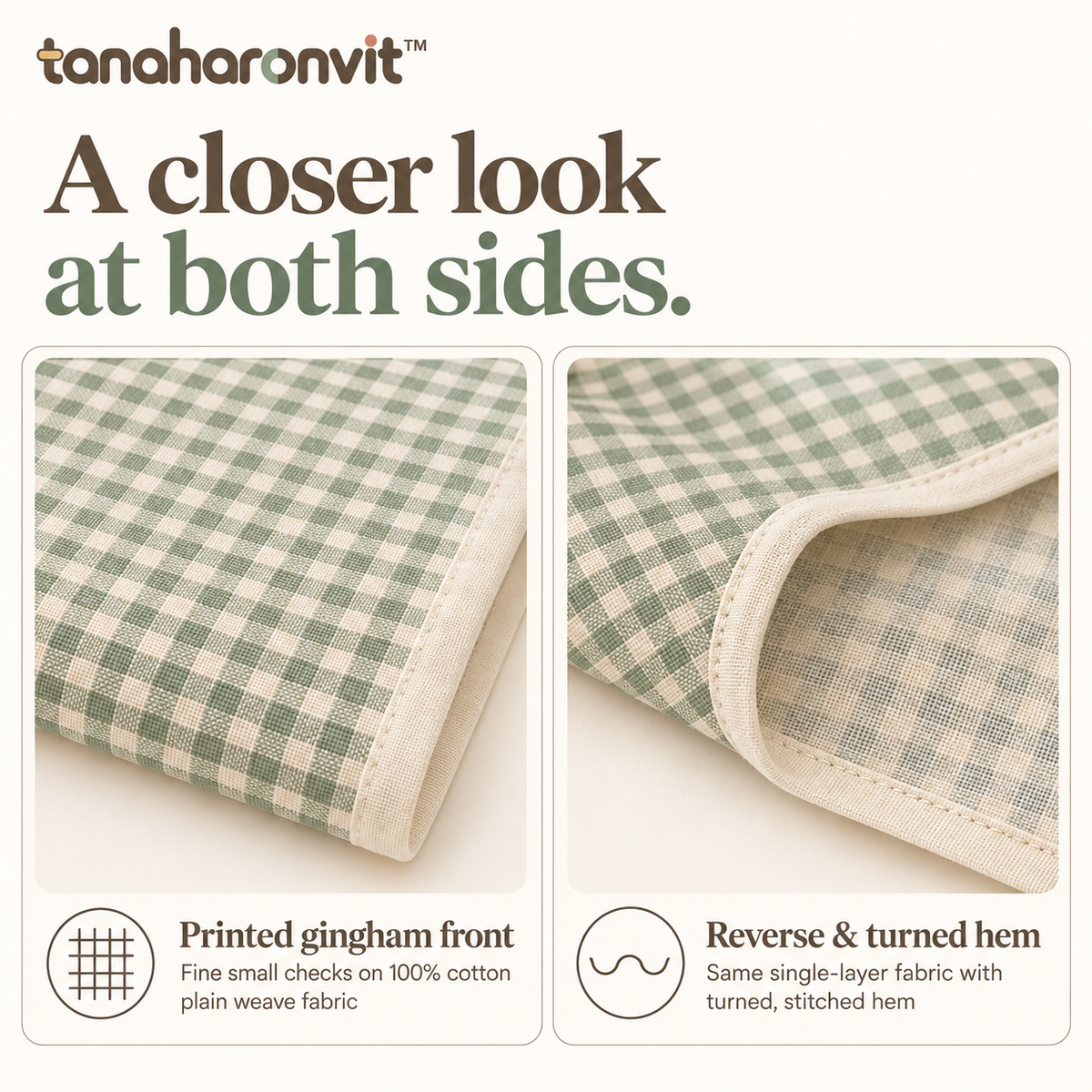 tanaharonvit™ Sunday Check Cotton Rectangular Tablecloth, 60 x 84 in, Sage Gingham Table Cover for Kitchen & Dining Room
