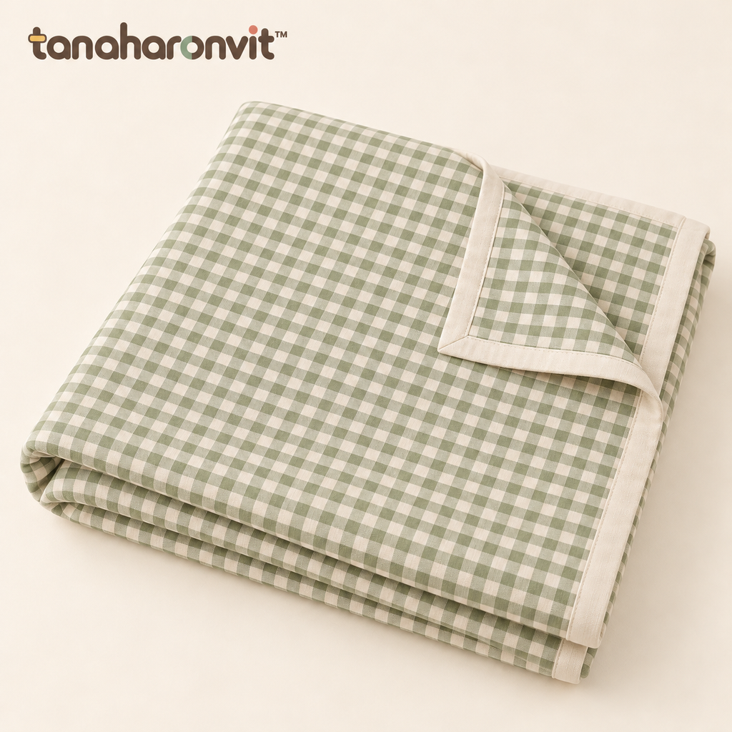 tanaharonvit™ Sunday Check Cotton Rectangular Tablecloth, 60 x 84 in, Sage Gingham Table Cover for Kitchen & Dining Room